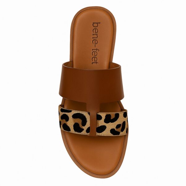 Δερμάτινα γυναικεία σανδάλια Bene-Feet 200-11-leopar σε καφέ χρώμα με leopard print λου