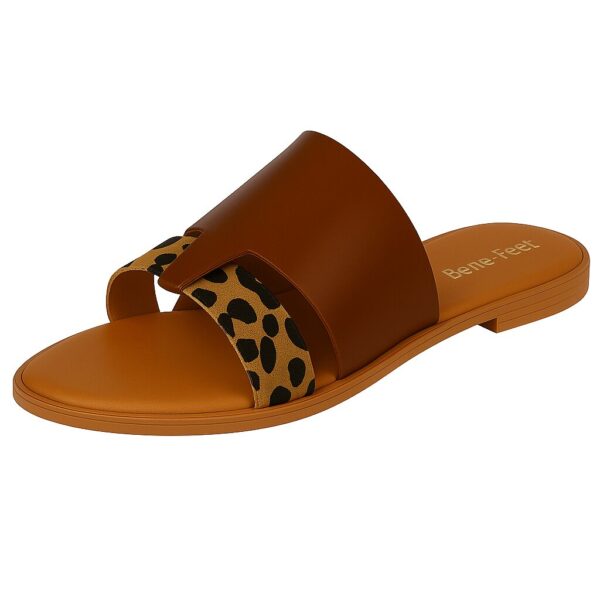 Δερμάτινα γυναικεία σανδάλια Bene-Feet 200-11-leopar σε καφέ χρώμα με leopard print λου