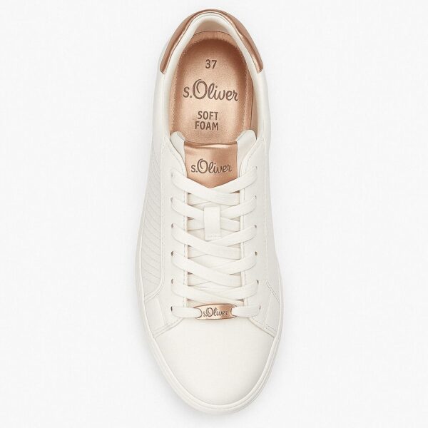 s.Oliver sneakers γυναικεία λευκά με δέρμα και rose gold λεπτομέρειες – casual μόδα, κωδικός 23642-42-100