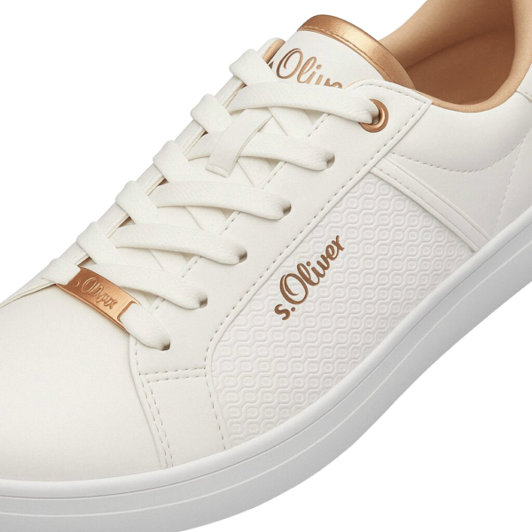 s.Oliver sneakers γυναικεία λευκά με δέρμα και rose gold λεπτομέρειες – casual μόδα, κωδικός 23642-42-100