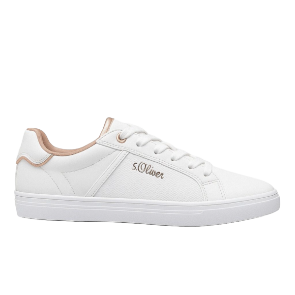s.Oliver sneakers γυναικεία λευκά με δέρμα και rose gold λεπτομέρειες – casual μόδα, κωδικός 23642-42-100