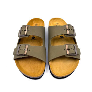 Ανατομικός πάτος και δερμάτινο λουράκι σε Plakton σανδάλια χακί