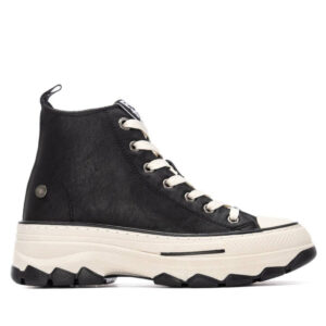 Γυναικεία μαύρα chunky sneakers μποτάκια Refresh 173078 με τρακτερωτή σόλα και κορδόνια για σταθερή εφαρμογή