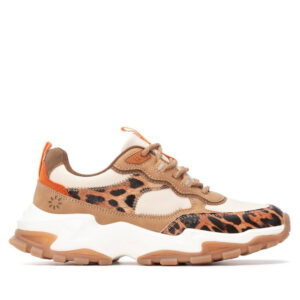Γυναικεία καφέ chunky sneakers Refresh 173104 με animal print και κορδόνια για άνετη εφαρμογή