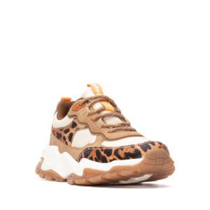 Γυναικεία καφέ chunky sneakers Refresh 173104 με animal print και κορδόνια για άνετη εφαρμογή