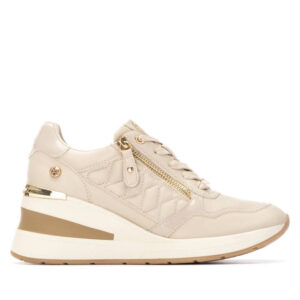 XTI 144380 μπεζ γυναικεία casual sneakers με λεπτομέρειες suede και λευκή σόλα