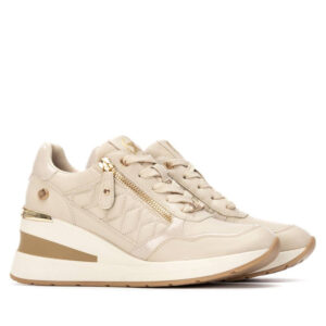 XTI 144380 μπεζ γυναικεία casual sneakers με λεπτομέρειες suede και λευκή σόλα
