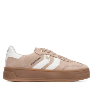 XTI 144586 μπεζ γυναικεία sneakers με λευκές ρίγες και καφέ σόλα