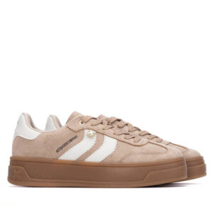 XTI 144586 μπεζ γυναικεία sneakers με λευκές ρίγες και καφέ σόλα