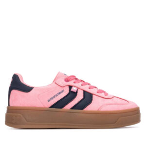 XTI 144586 ροζ γυναικεία sneakers με λευκές λεπτομέρειες και καφέ σόλα