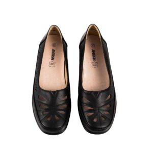 Γυναικεία ανατομικά μοκασίνια Antrin ALMA σε μαύρο χρώμα με διάτρητο σχέδιο laser-cut και αναπαυτικό πάτο