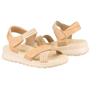 Γυναικεία ανατομικά πέδιλα Amarpies ABZ30159 σε μπεζ χρώμα με ελαστικά λουράκια και σόλα πλατφόρμα