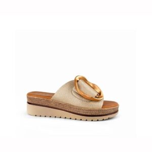 Γυναικεία ανατομικά slides Mysoft 26M192 σε χρώμα πλατινέ με μεγάλη αγκράφα και σόλα από σχοινί
