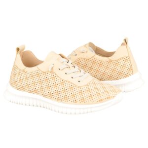 Γυναικεία ανατομικά sneaker Amarpies AOG30087 σε μπεζ χρώμα με διάτρητο σχέδιο και κορδόνια
