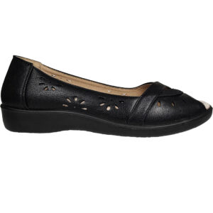 Γυναικεία ανατομικά μοκασίνια Antrin MABEL-200 σε μαύρο χρώμα με peep-toe σχέδιο και γνήσιο δερμάτινο πέλμα