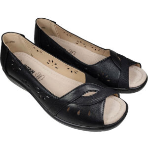 Γυναικεία ανατομικά μοκασίνια Antrin MABEL-200 σε μαύρο χρώμα με peep-toe σχέδιο και γνήσιο δερμάτινο πέλμα