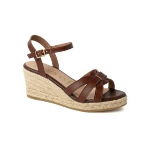 Γυναικείες ανατομικές πλατφόρμες Mysoft 26M110 σε καφέ χρώμα με λουράκι και σόλα από σχοινί