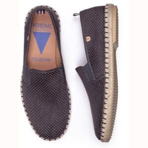 Ανδρικές δερμάτινες εσπαντρίγιες Verbenas Tom Hole/Micro σε ανθρακί χρώμα με διάτρητο suede δέρμα και σόλα σχοινί