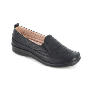 Γυναικεία ανατομικά μοκασίνια B-soft 08328 σε μαύρο χρώμα με διάτρητο σχέδιο και ελαστική εφαρμογή