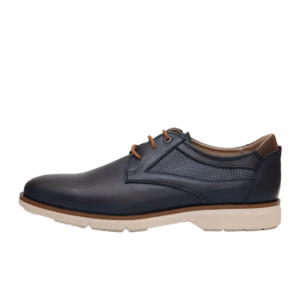 Ανδρικά δερμάτινα casual Derby παπούτσια DJ Santa 353 σε μπλε χρώμα με διάτρητα πλαϊνά και λευκή σόλα