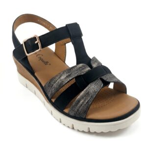 Γυναικείες ανατομικές πλατφόρμες La Coquette 45308-L1 σε μαύρο χρώμα με διακοσμητικά λουράκια και μαλακό πάτο