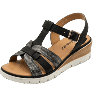 Γυναικείες ανατομικές πλατφόρμες La Coquette 45308-L1 σε μαύρο χρώμα με διακοσμητικά λουράκια και μαλακό πάτο