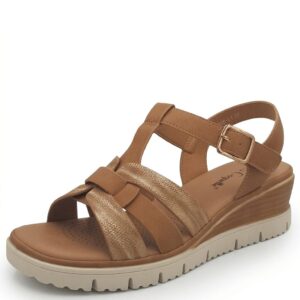 Γυναικείες ανατομικές πλατφόρμες La Coquette 45308-L1 σε ταμπά χρώμα με χρυσές λεπτομέρειες και μαλακό πάτο