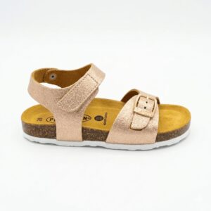 Παιδικό ανατομικό πέδιλο Plakton Linus 135663 σε rose gold χρώμα με glitter και πάτο από φυσικό φελλό