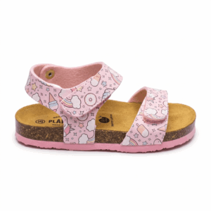 Παιδικό ανατομικό πέδιλο Plakton Sara 135448 σε ροζ χρώμα με σχέδιο μονόκερους και διπλό velcro