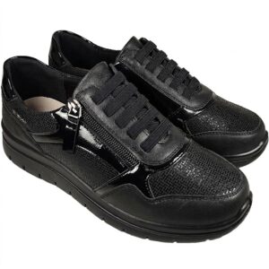 B-Soft 197/63-26 ανατομικά γυναικεία sneakers σε μαύρο χρώμα με φερμουάρ και ελαστικά κορδόνια.