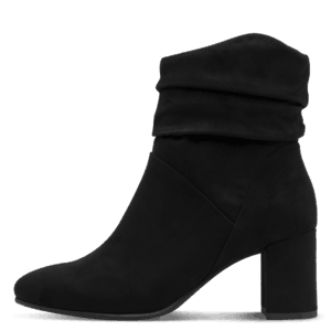 Marco Tozzi 2-25307-41-001 ανατομικά γυναικείες ankle boots σε μαύρο σουέτ με τεχνολογία Feel Me, φερμουάρ και τετράγωνο τακούνι