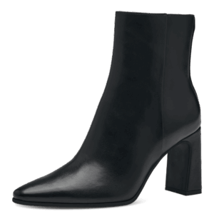 Γυναικεία μαύρα ankle boots Marco Tozzi 2-25314-41-001 με μυτερή μύτη και χοντρό ψηλό τακούνι 8,5 cm.