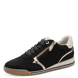 Marco Tozzi 2-23734-46-001 ανατομικά γυναικεία sneakers σε μαύρο χρώμα με χρυσές λεπτομέρειες και φερμουάρ