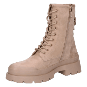 Xti 142025 ανατομικά γυναικεία αρβυλάκια ankle boots σε μπεζ χρώμα με φερμουάρ, κορδόνια και τρακτερωτή σόλα
