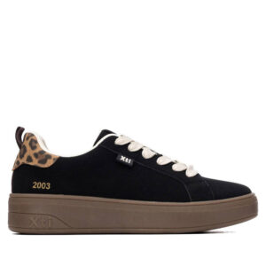 Xti 146270 ανατομικά αδιάβροχα γυναικεία sneakers σε μαύρο χρώμα με λεοπάρ παραλλαγή και πάτο Memory Foam